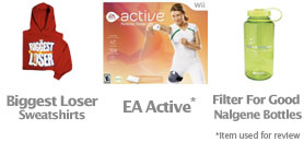 Weekly diet prize giveaways include: Wii Fit, Filter for Good Nalgene Bottles, Biggest Loser Hoodies