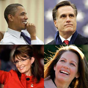 Barack Obama, Mitt Romney, Sarah Palin, Michele Bachmann