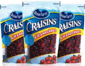 three bags of Ocean Spray Dried Cranberries