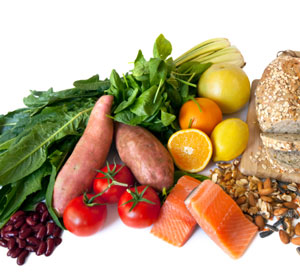 fruits, vegetables, fish and whole grain