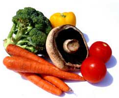 carrots, mushroom, broccoli and tomato