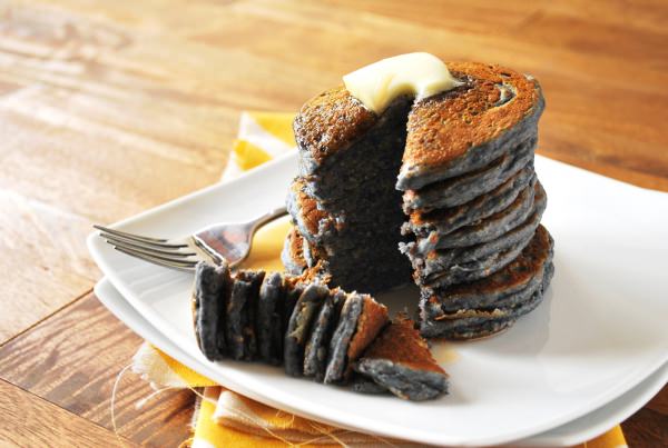 savory blue cornmeal pancakes