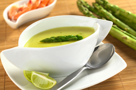 Chilled Asparagus Soup with Lemon Pesto