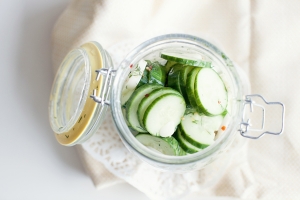 Homemade Sweet and Spicy English Cucumber Pickles Photo