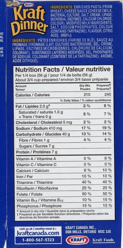 Kraft Macaroni And Cheese Nutrition Label - Blog Dandk